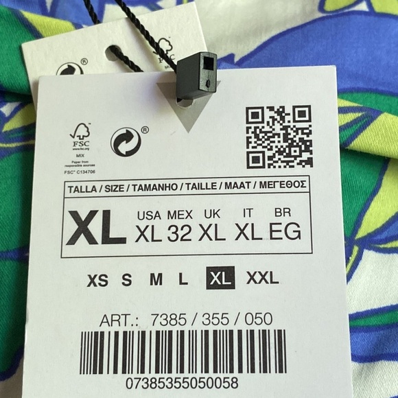 🌹NWT. Zara Blue/Green Floral Print Cut-Out Mini Dress. Size XL. - Picture 8 of 11